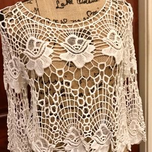 Crocheted cropped cover up white Med